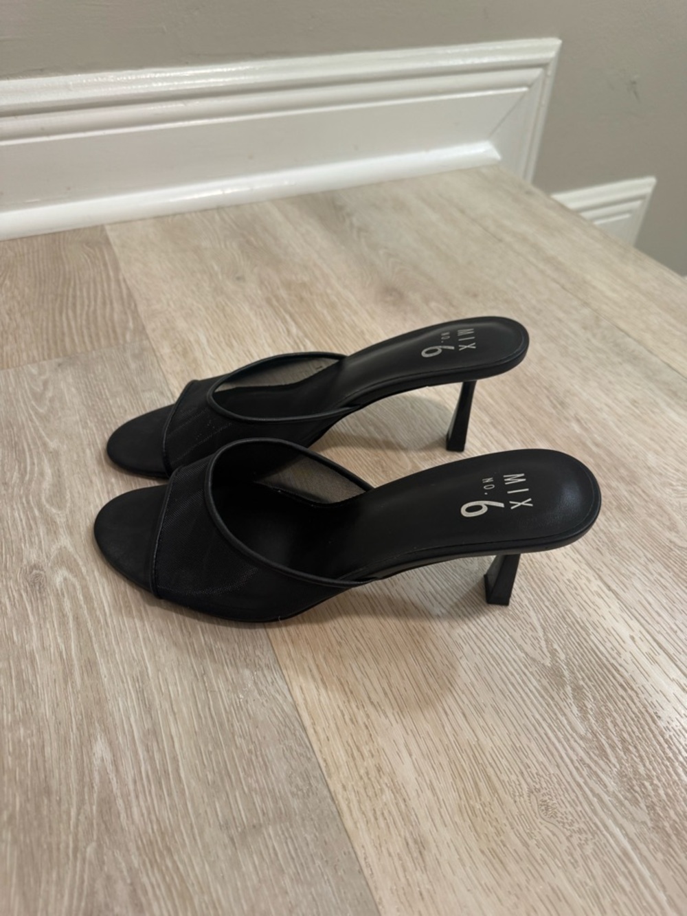 Mix No. 6 Black Open-Toe Slide Sandals with Slim Block Heel